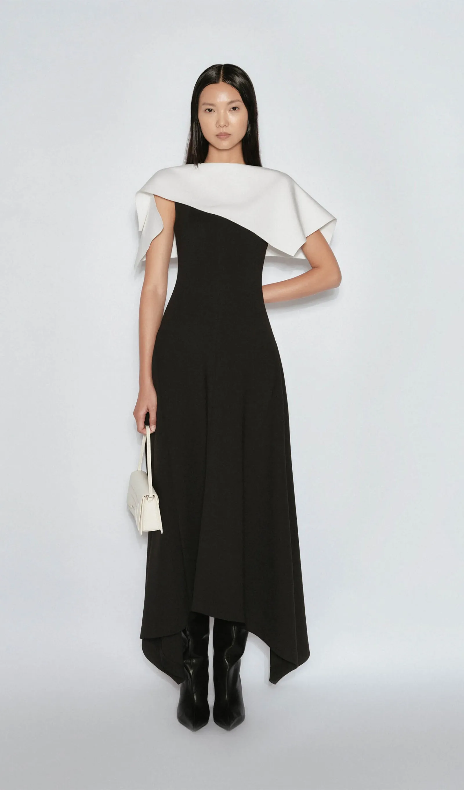 Black Asymmetric Slim Fit Midi Dress