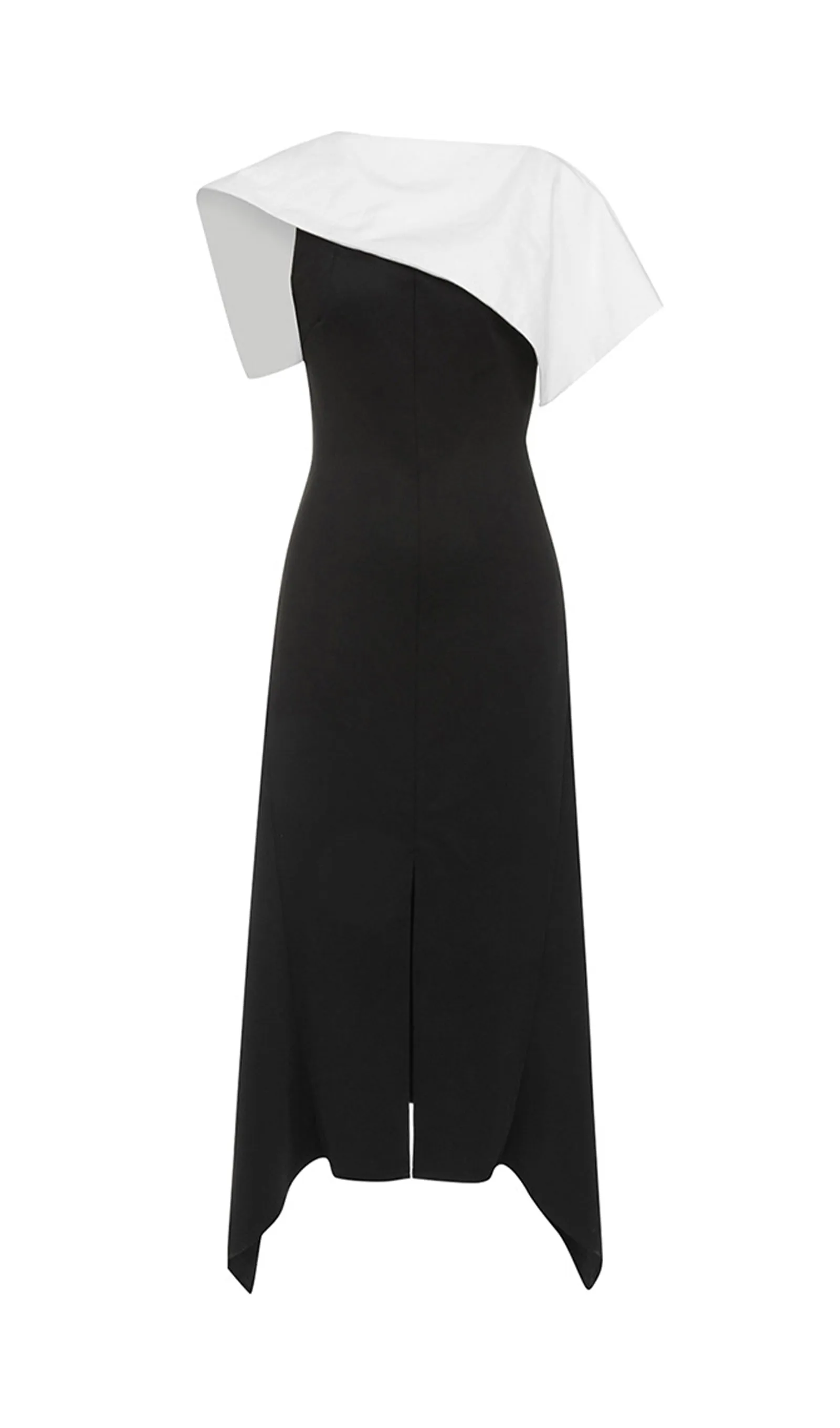 Black Asymmetric Slim Fit Midi Dress