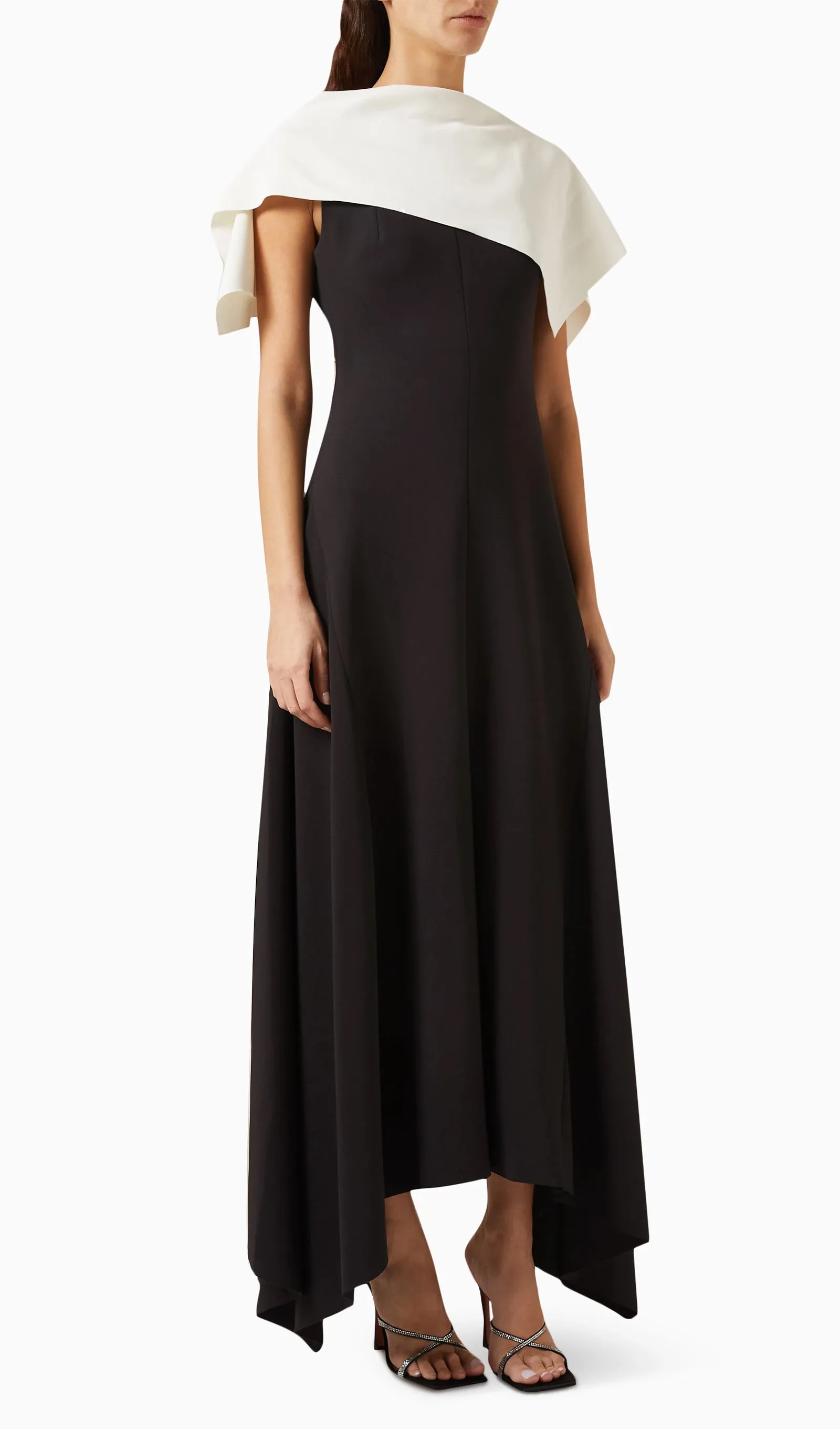 Black Asymmetric Slim Fit Midi Dress