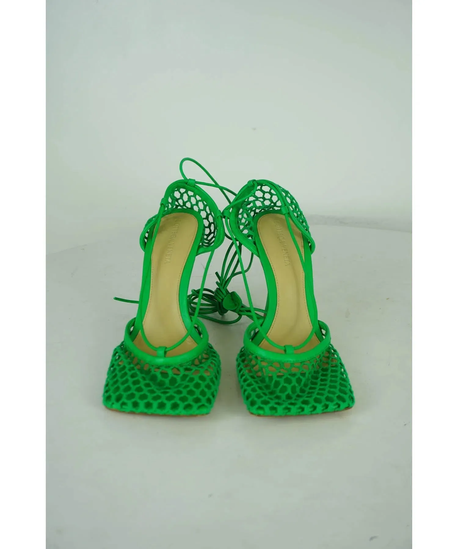Bottega Veneta Kelly Green Crochet Square Toe Sandals