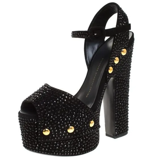 Glitzy Single-Tone Studded High Heels Sandals