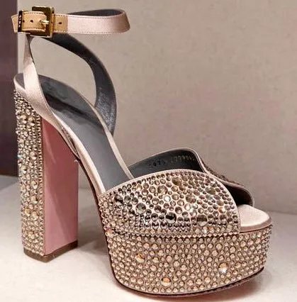 Glitzy Single-Tone Studded High Heels Sandals