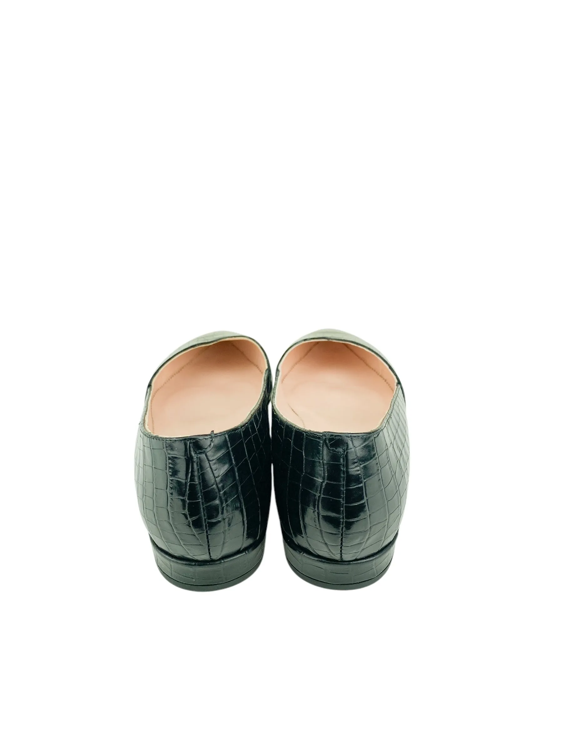 J. Crew Women's Gwen Croc Embossed Leather Flat Black Size 10
