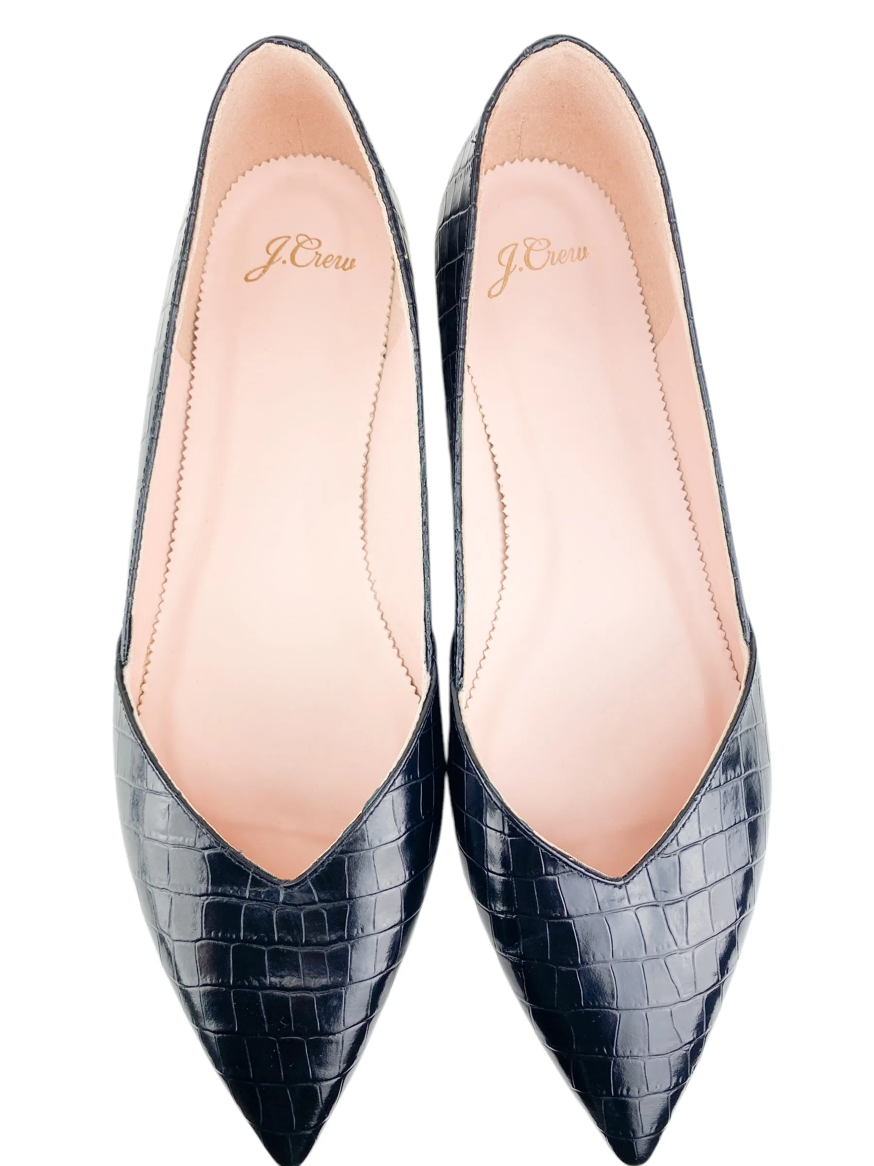 J. Crew Women's Gwen Croc Embossed Leather Flat Black Size 10