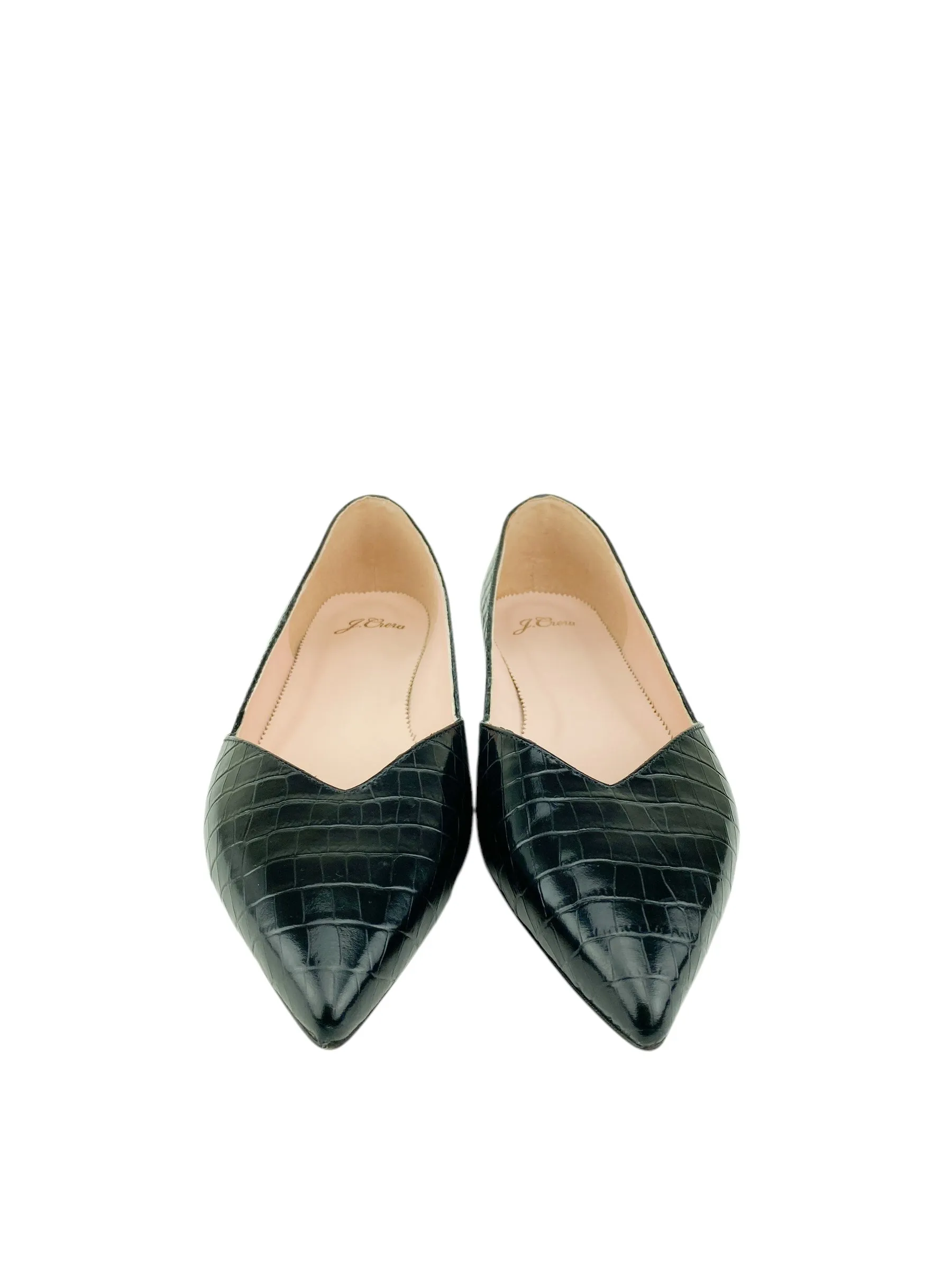 J. Crew Women's Gwen Croc Embossed Leather Flat Black Size 10
