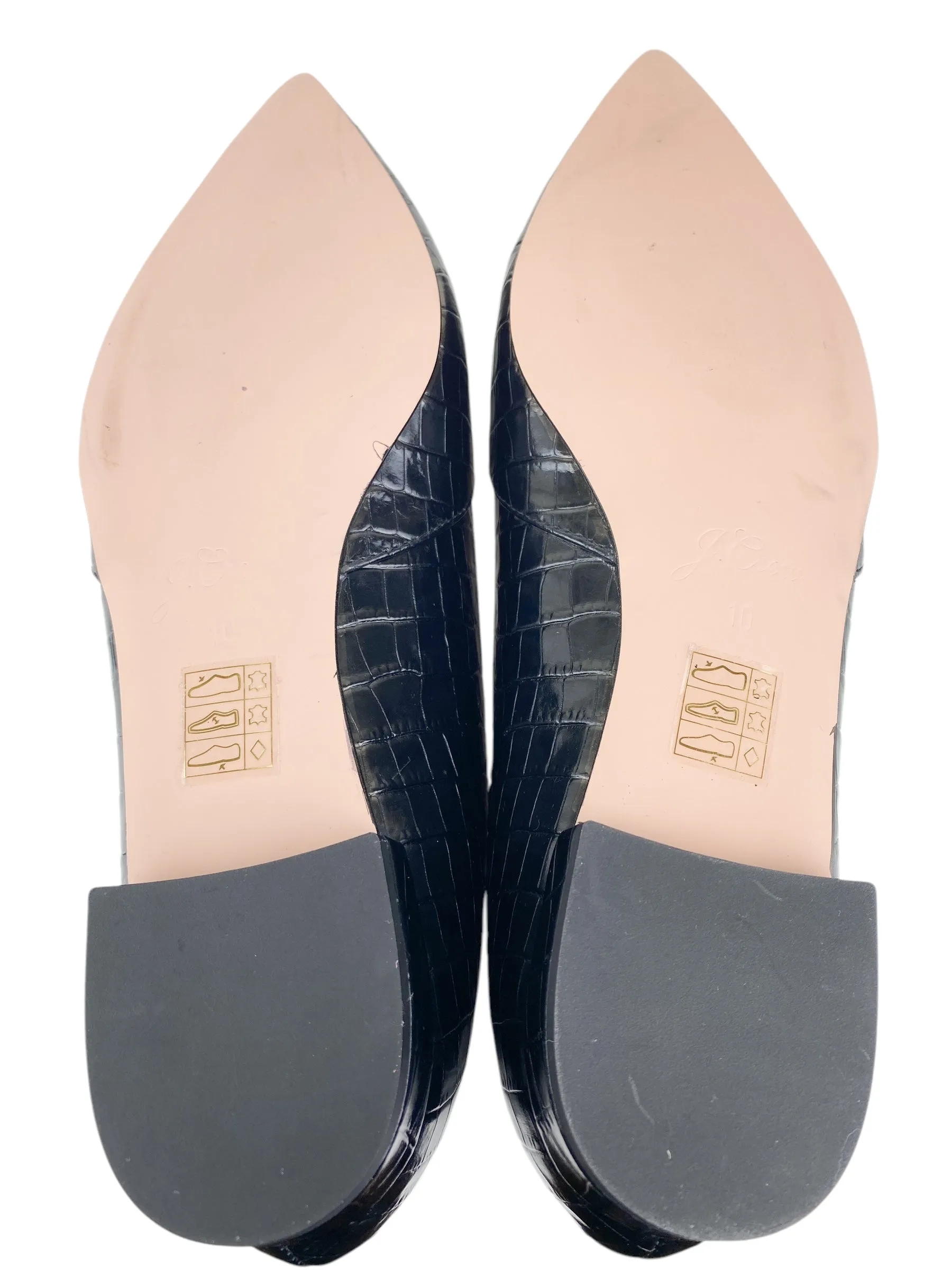 J. Crew Women's Gwen Croc Embossed Leather Flat Black Size 10