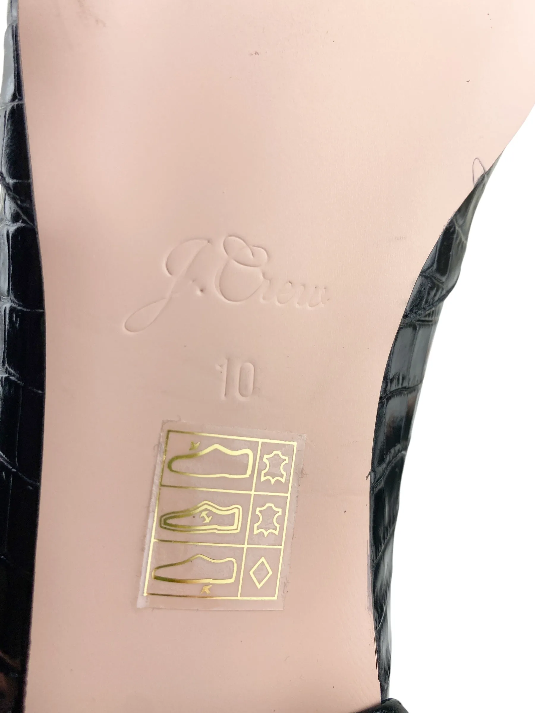 J. Crew Women's Gwen Croc Embossed Leather Flat Black Size 10