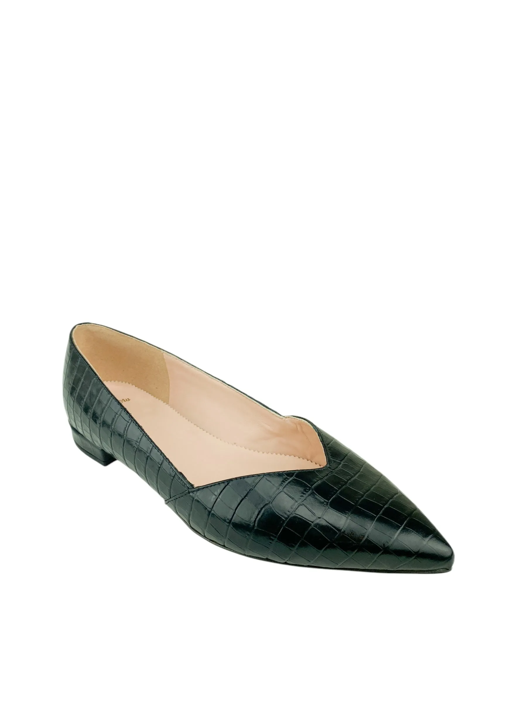 J. Crew Women's Gwen Croc Embossed Leather Flat Black Size 10