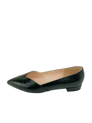 J. Crew Women's Gwen Croc Embossed Leather Flat Black Size 10