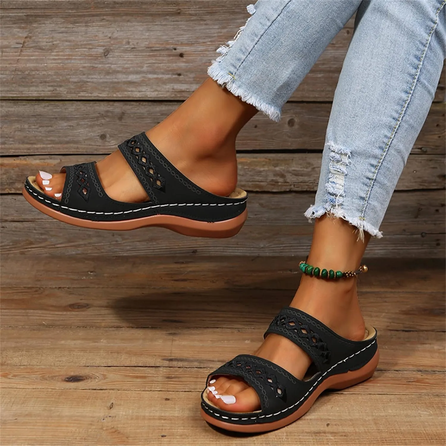 Ladmiple Women's Sandals Comfortable Dressy Slip On Orthotic Flip Flops Casual Orthopedic Summer Shoes With Arch Support