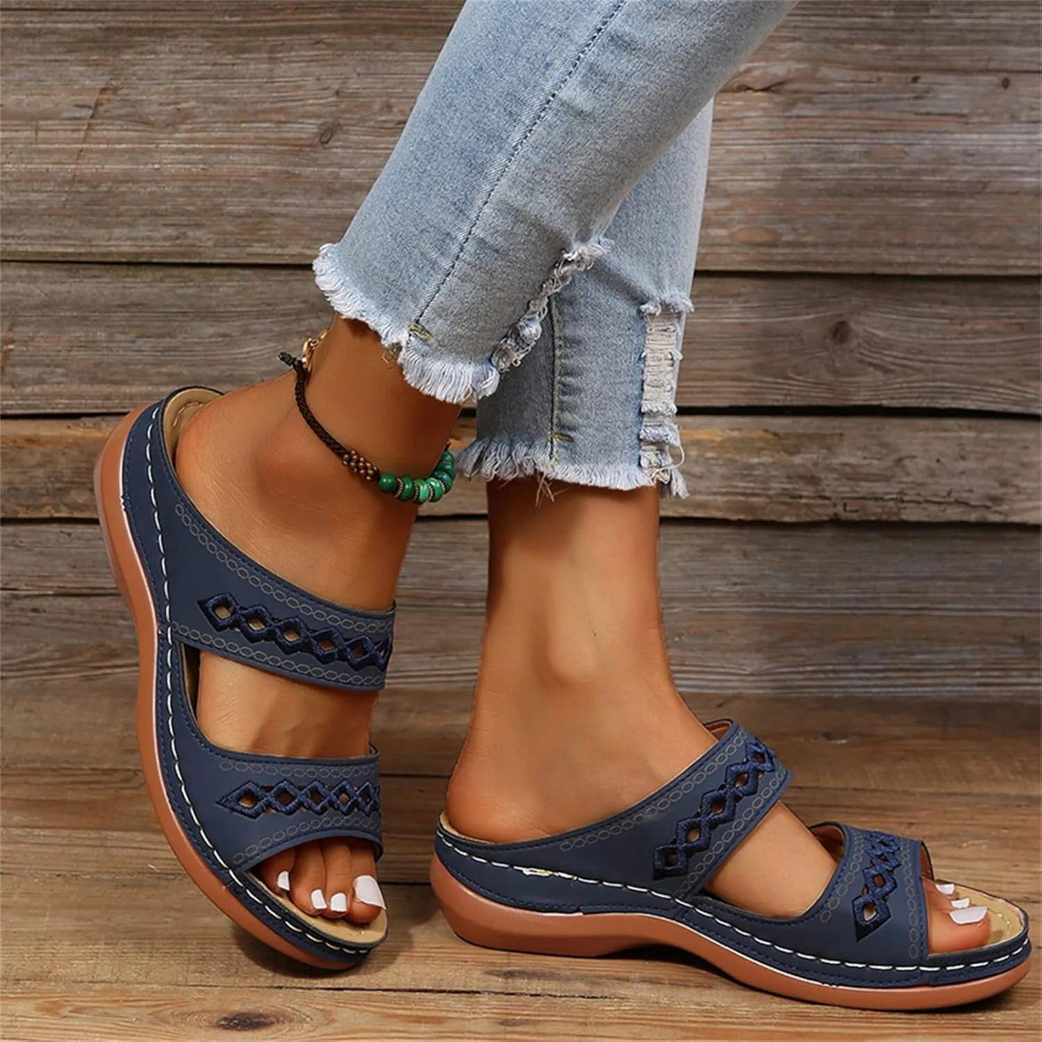 Ladmiple Women's Sandals Comfortable Dressy Slip On Orthotic Flip Flops Casual Orthopedic Summer Shoes With Arch Support