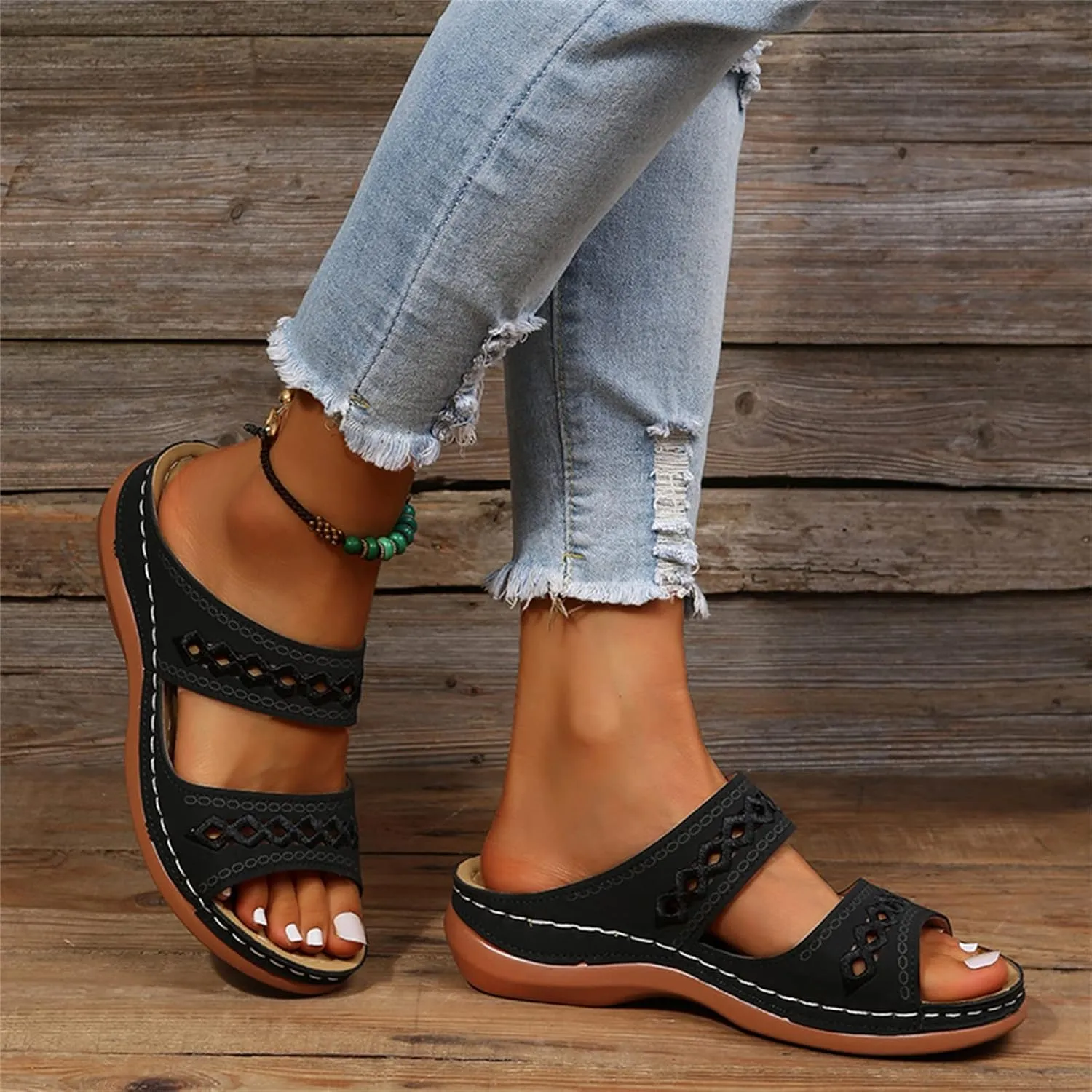 Ladmiple Women's Sandals Comfortable Dressy Slip On Orthotic Flip Flops Casual Orthopedic Summer Shoes With Arch Support