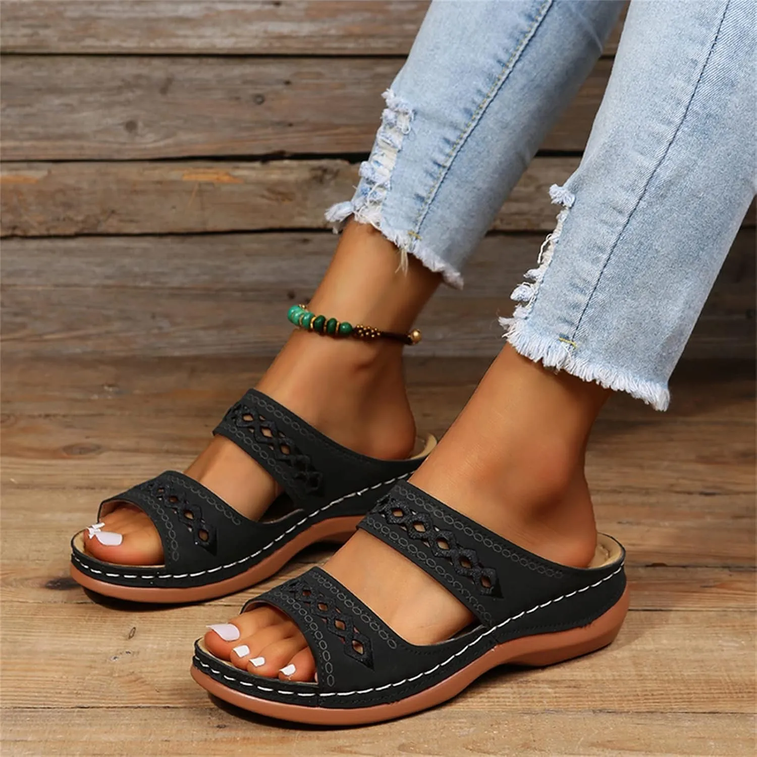 Ladmiple Women's Sandals Comfortable Dressy Slip On Orthotic Flip Flops Casual Orthopedic Summer Shoes With Arch Support