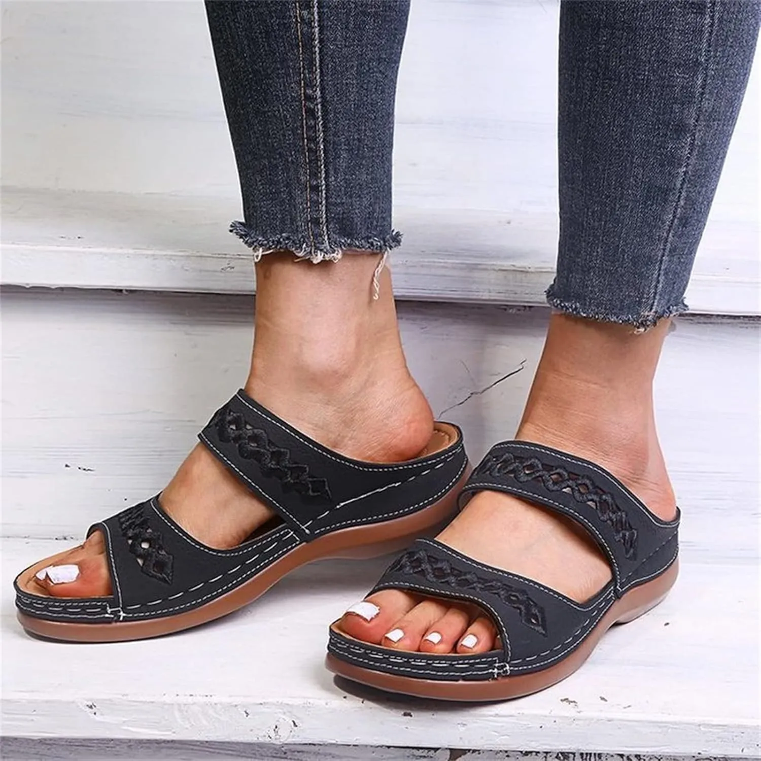 Ladmiple Women's Sandals Comfortable Dressy Slip On Orthotic Flip Flops Casual Orthopedic Summer Shoes With Arch Support