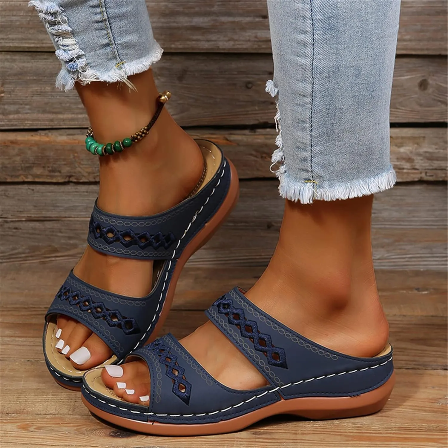 Ladmiple Women's Sandals Comfortable Dressy Slip On Orthotic Flip Flops Casual Orthopedic Summer Shoes With Arch Support
