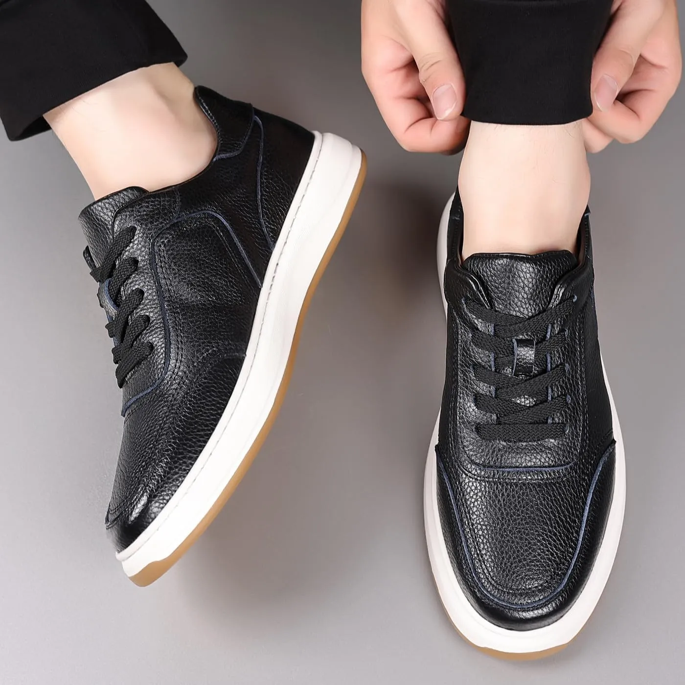 Men's Genuine Leather Lace Up Fashion Loafers Sneakers Casual Walking Driving Shoes