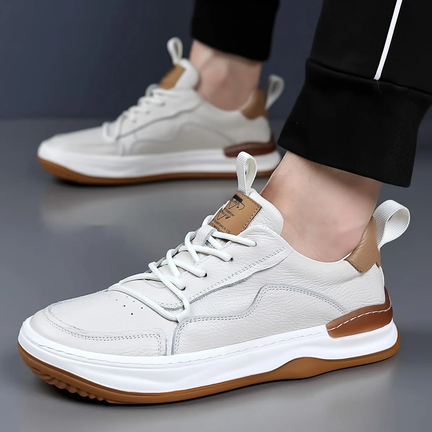 Men's Genuine Leather Lace Up Fashion Loafers Sneakers Casual Walking Driving Shoes