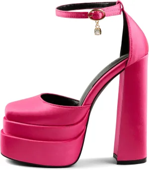 MERUMOTE Womens Sexy High Heels Platforms Pumps Square Toe Chunky Block Heels Rhinestone Party Shoes
