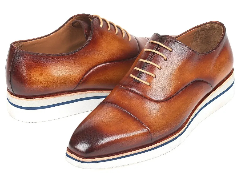 Paul Parkman Men's Smart Casual Leather Oxfords, Brown & Camel