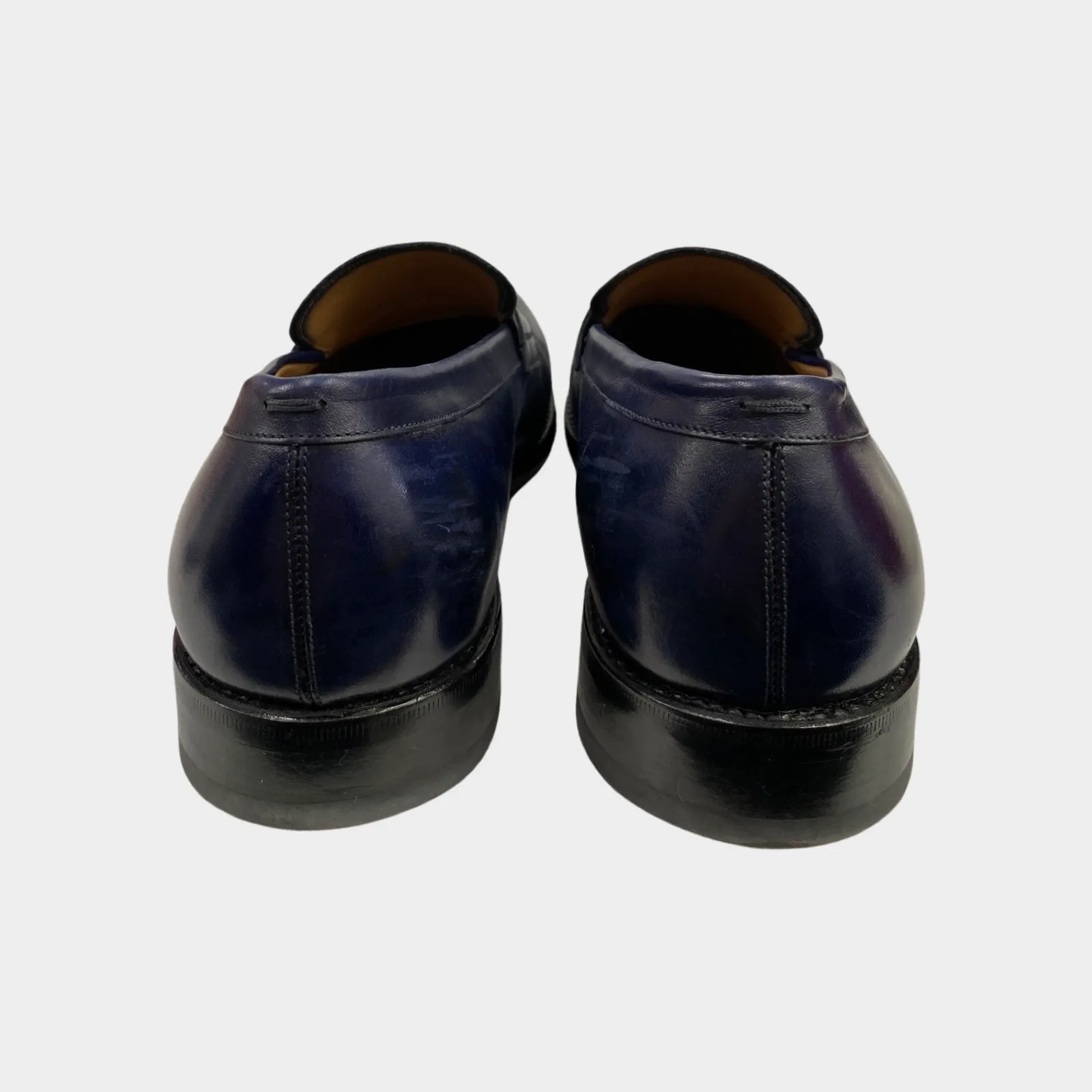 Salvattore Feragammo men's navy and green leather loafers