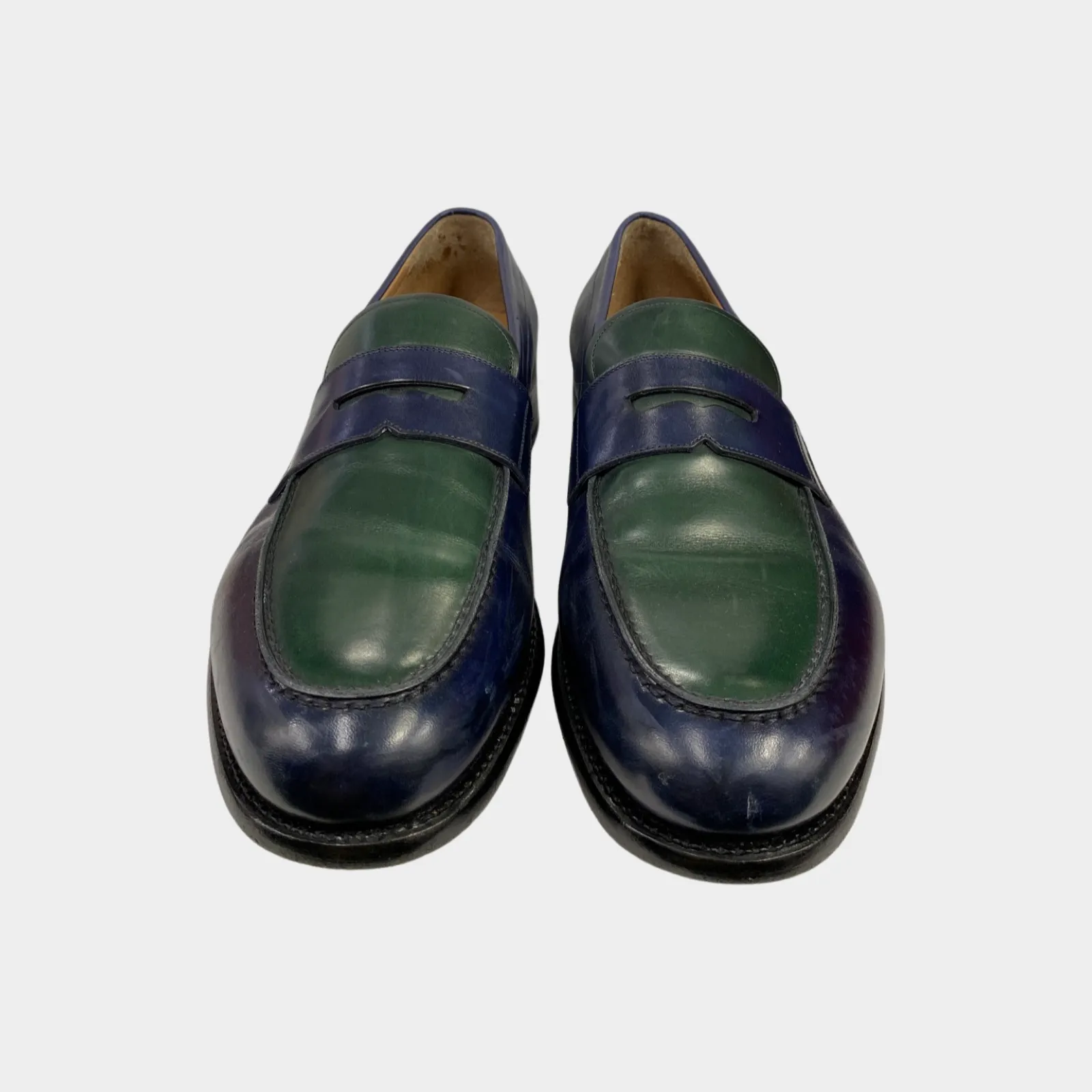Salvattore Feragammo men's navy and green leather loafers