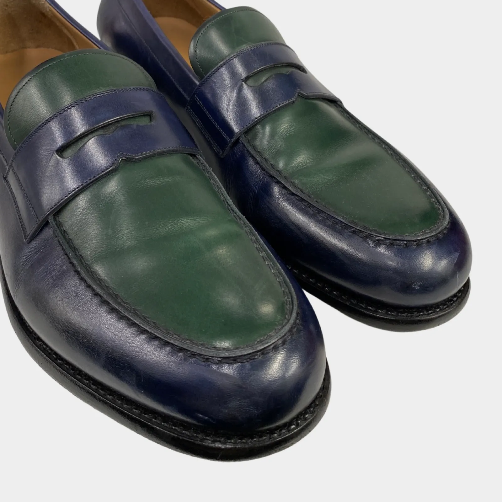 Salvattore Feragammo men's navy and green leather loafers
