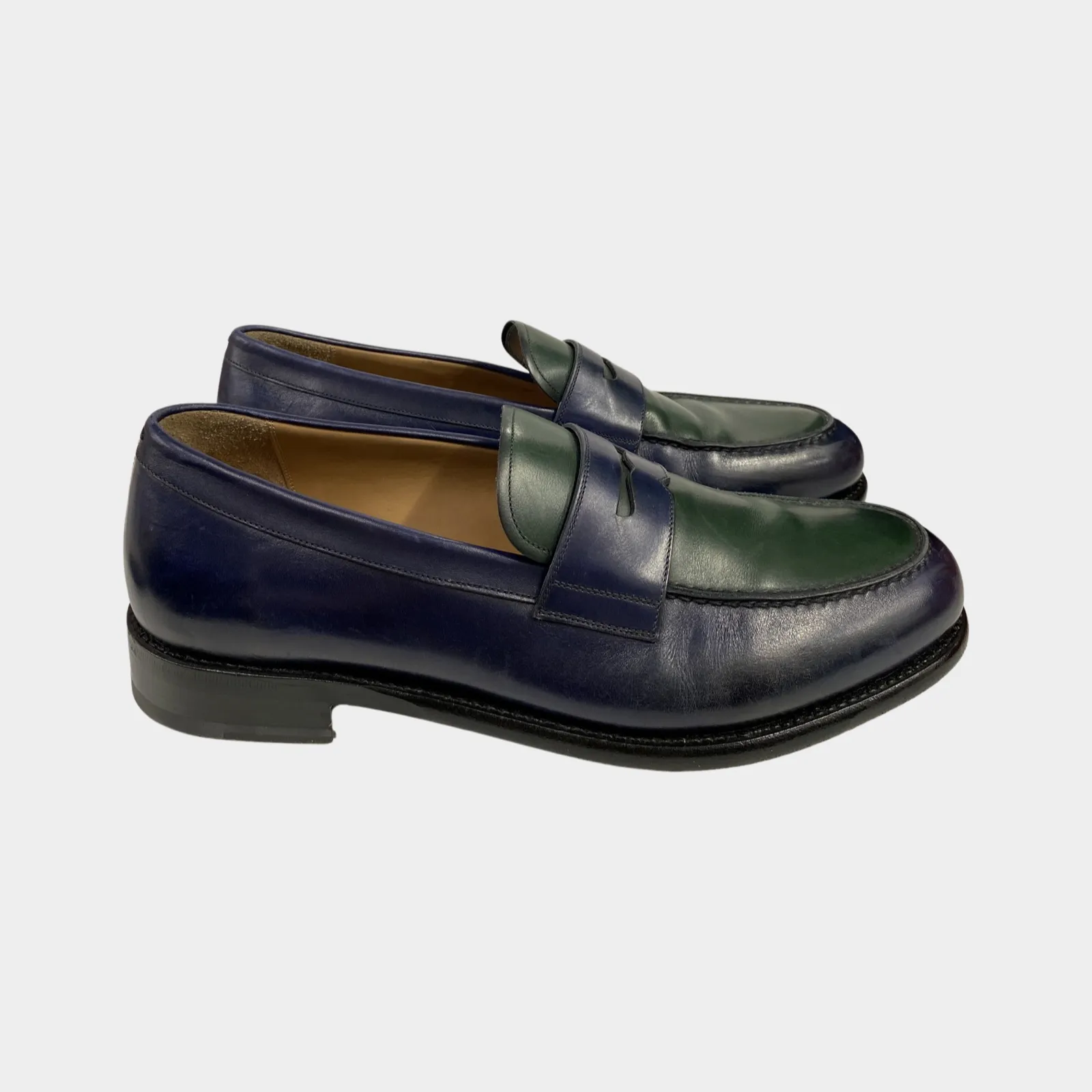 Salvattore Feragammo men's navy and green leather loafers