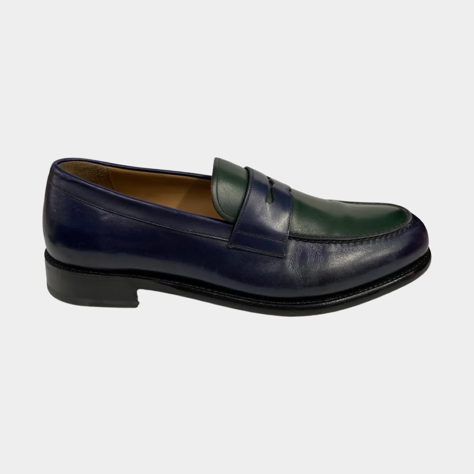 Salvattore Feragammo men's navy and green leather loafers