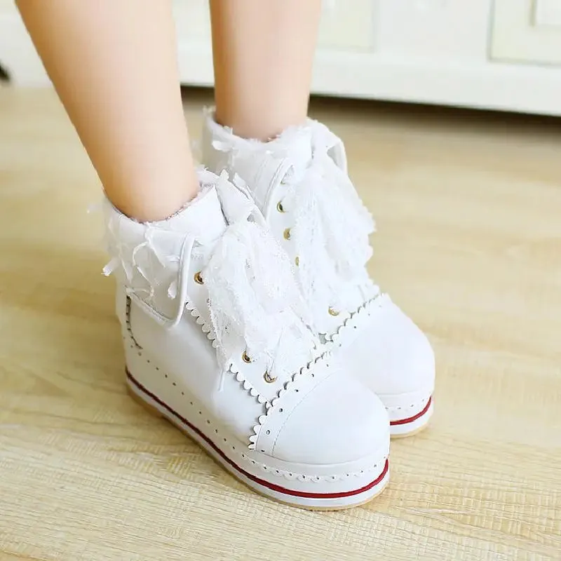 Sohiwoo Sweet lolita shoes vintage round head thic bottom women shoes cute bowknot cross bandage kawaii shoes loli cosplay kawaii girl