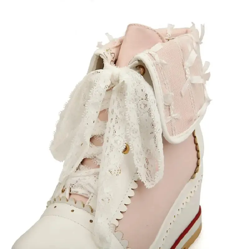 Sohiwoo Sweet lolita shoes vintage round head thic bottom women shoes cute bowknot cross bandage kawaii shoes loli cosplay kawaii girl