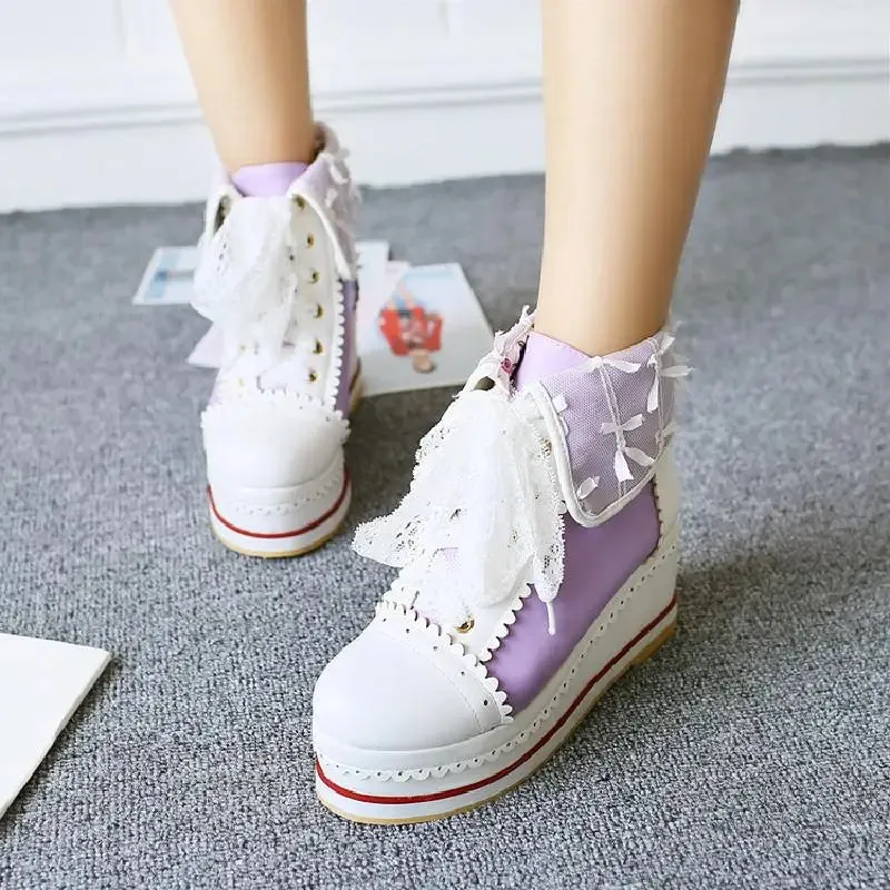 Sohiwoo Sweet lolita shoes vintage round head thic bottom women shoes cute bowknot cross bandage kawaii shoes loli cosplay kawaii girl