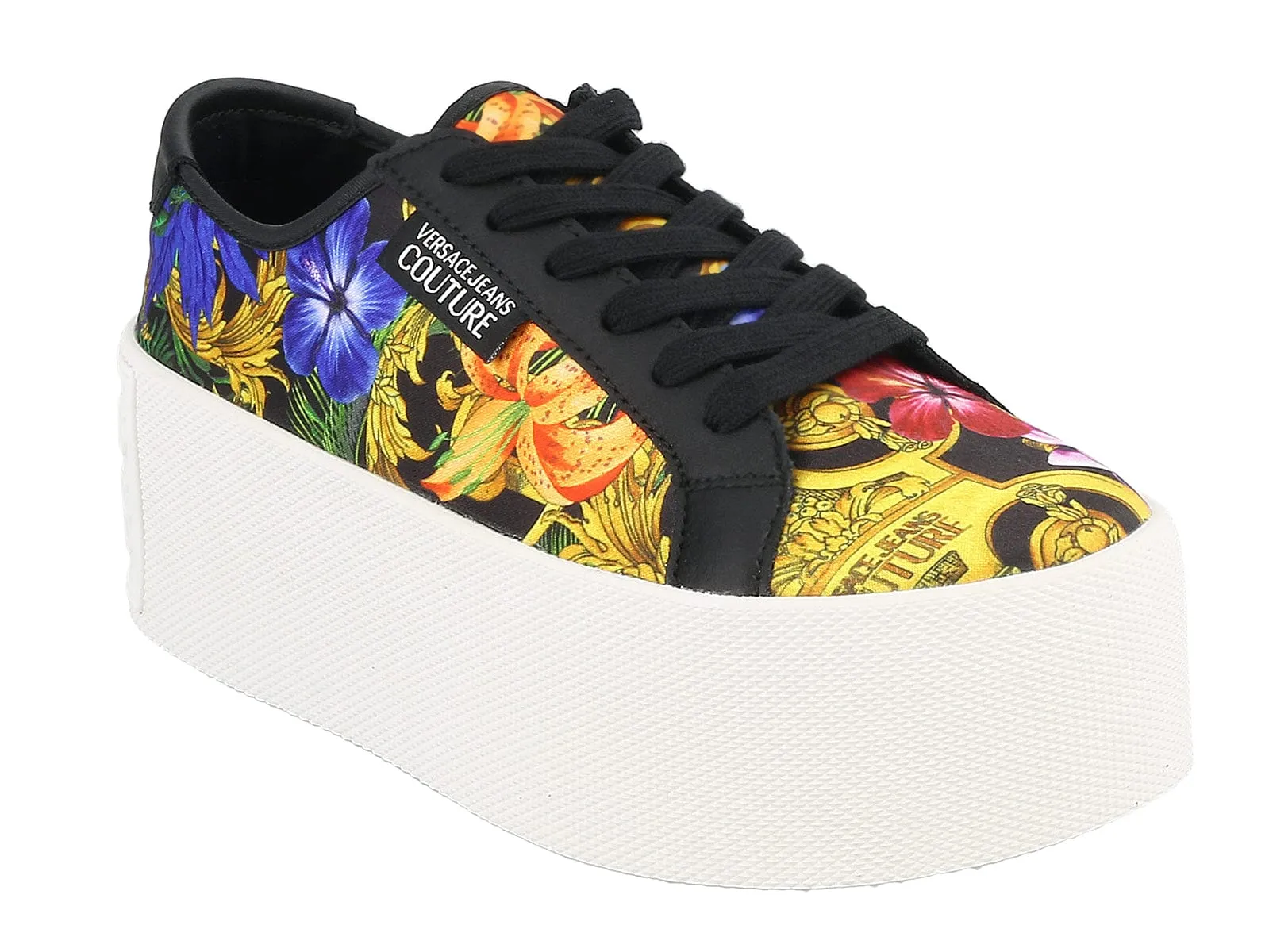 Versace Jeans Couture Black/Multi Baroque High Box Platform Sneakers-