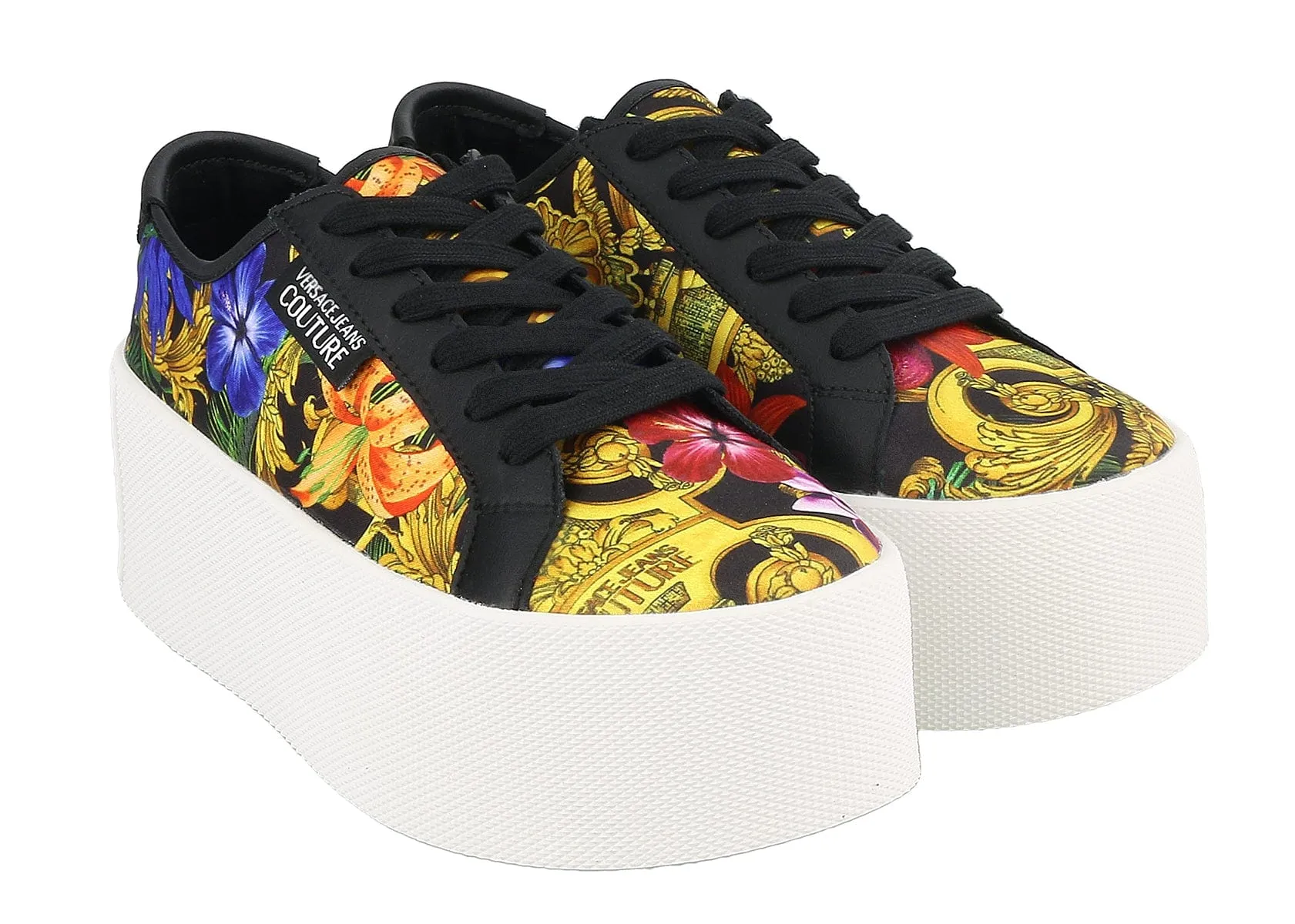 Versace Jeans Couture Black/Multi Baroque High Box Platform Sneakers-