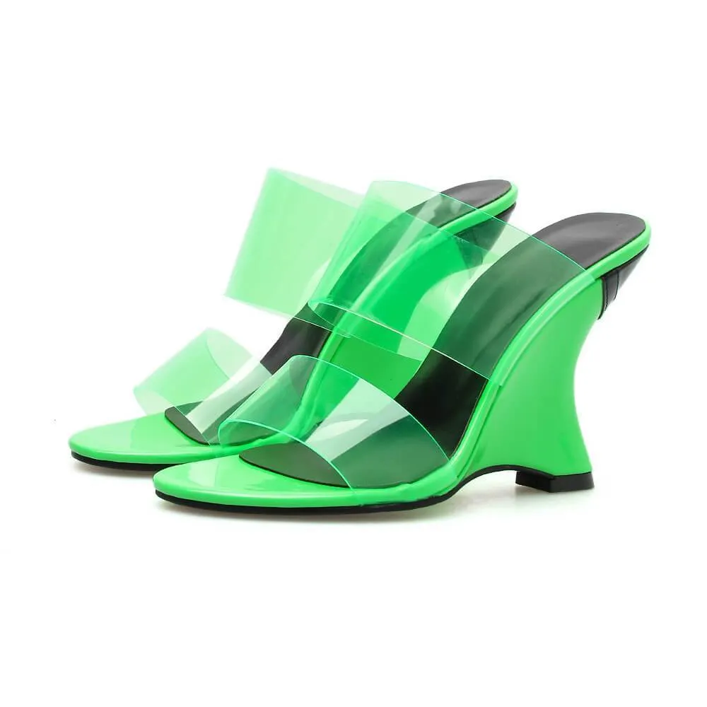 Wedge PVC PU Open Toe Chunky Heel Cutout Sandals