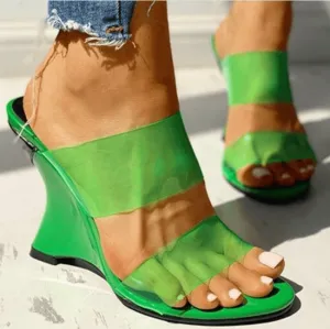 Wedge PVC PU Open Toe Chunky Heel Cutout Sandals