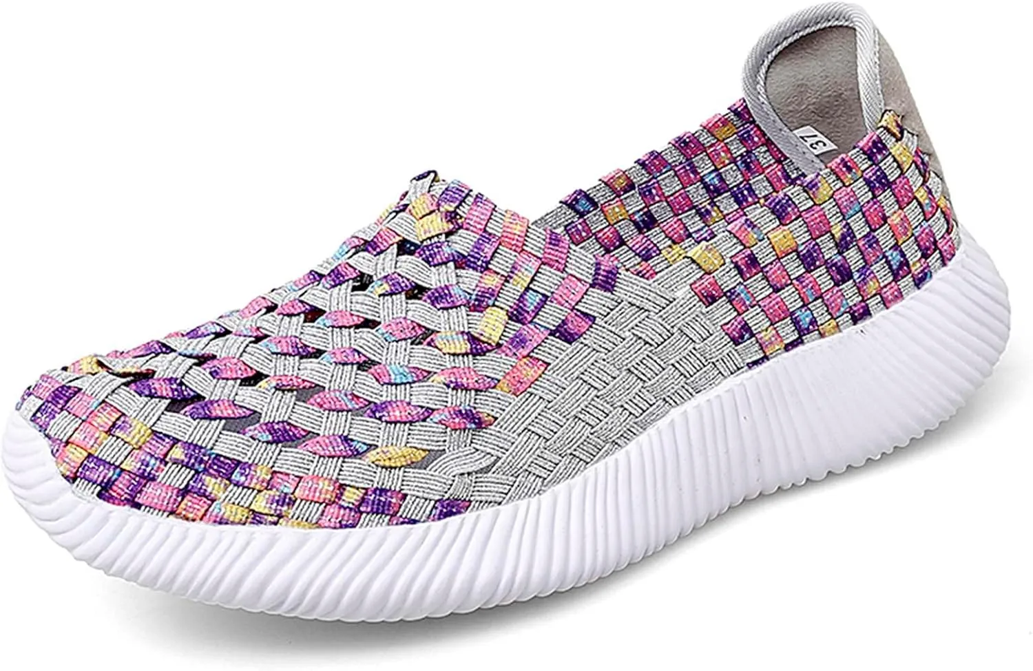 Women's Elastic Woven Walking Shoes Flats Slip on Sneakers Lightweight Walking Running Shoes