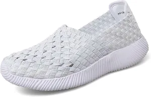 Women's Elastic Woven Walking Shoes Flats Slip on Sneakers Lightweight Walking Running Shoes