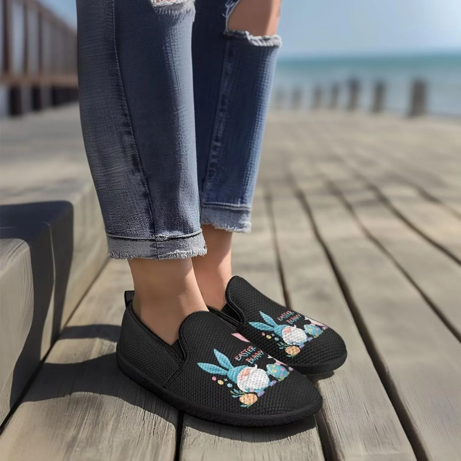 Womens Flats Shoes Breathable Mesh Slip On Sneakers Casual Lightweight Non-Slip Loafers for Walking Work