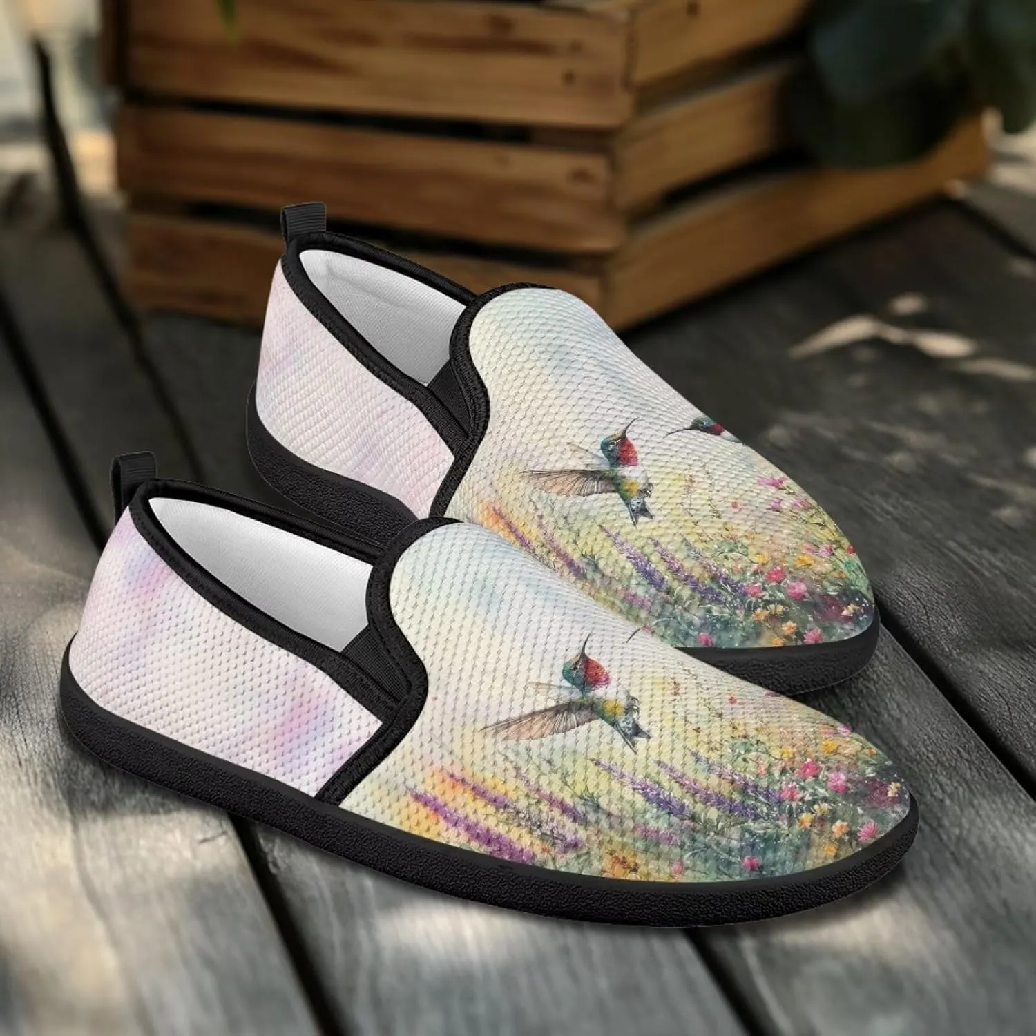 Women's Mesh Flats Shoes Casual Breathable Slip On Sneakers Non-Slip Low Top Outdoor Walking Loafers